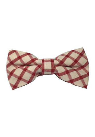 Folks Series Red Checked Design White Cotton Pre-Tied Bow Tie