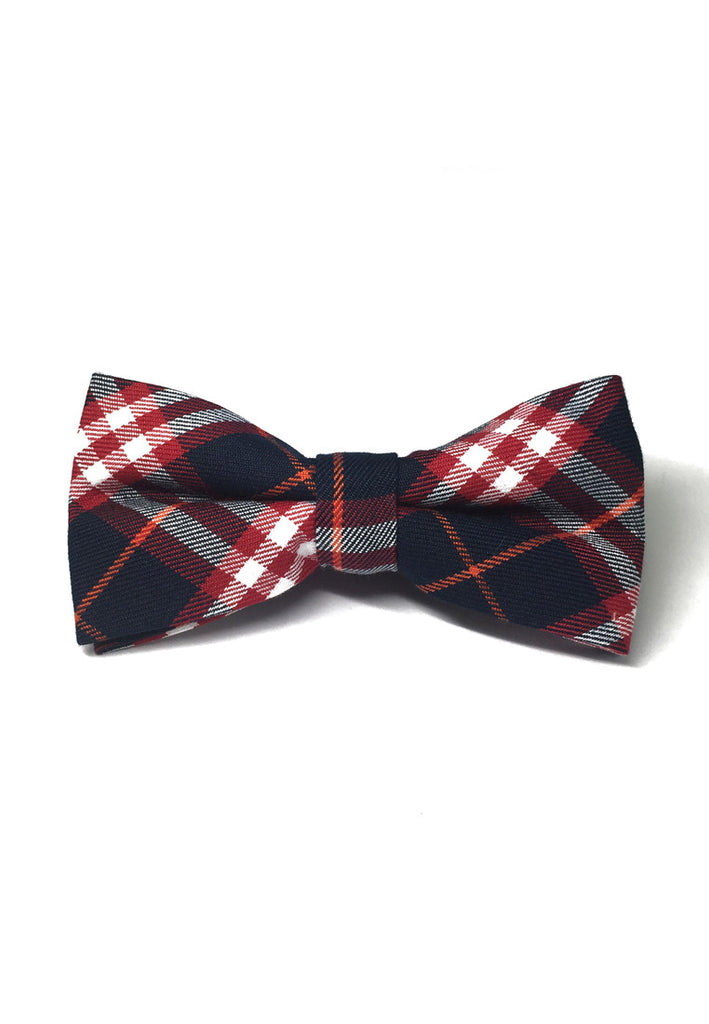 Folks Series Red and Navy Blue Tartan Design Cotton Pre-Tied Bow Tie