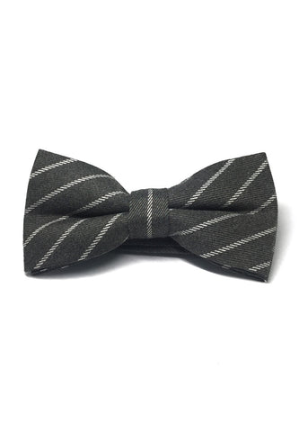 Folks Series White Stripes Grey Cotton Pre-Tied Bow Tie