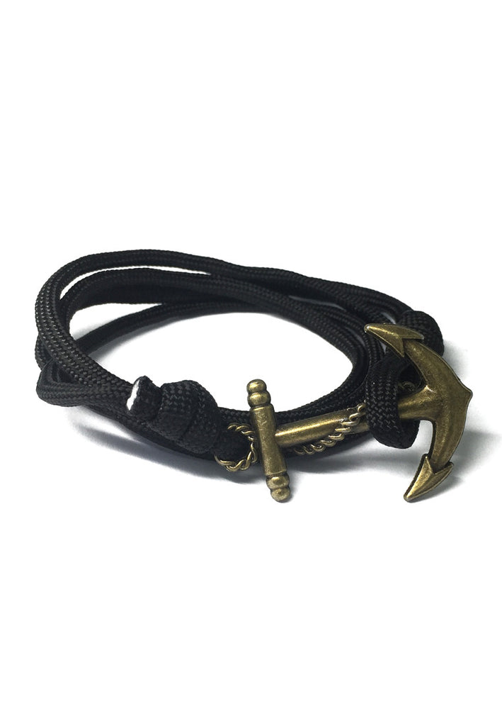 Ballast Series Black Nylon Matt Gold Anchor Bracelet