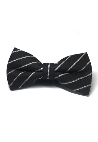 Folks Series White Stripes Black Cotton Pre-Tied Bow Tie