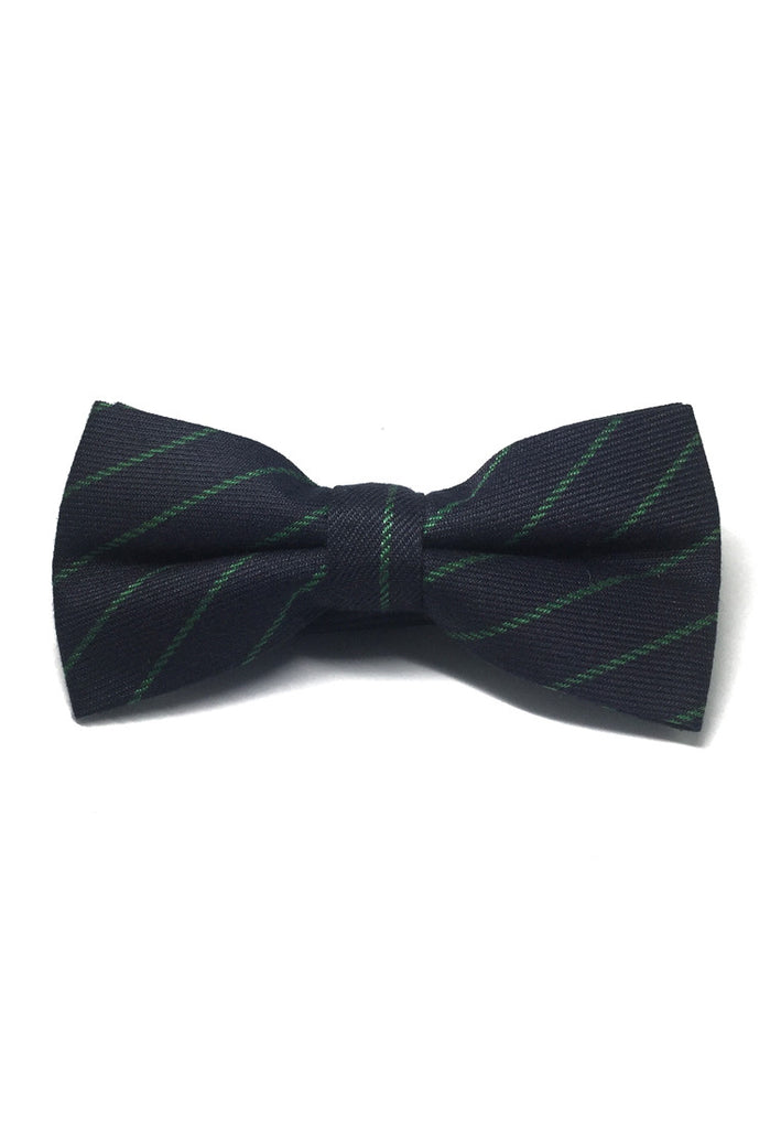 Folks Series Green Stripes Navy Blue Cotton Pre-Tied Bow Tie