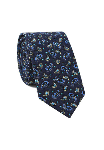 Brew 系列佩斯利图案深蓝色棉质领带