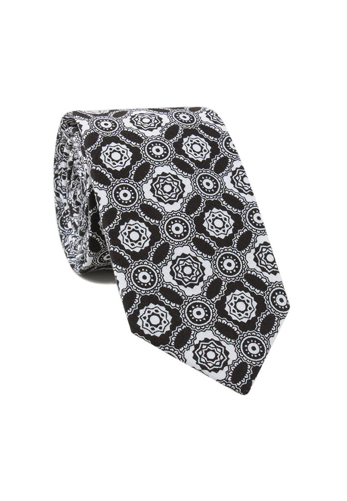 Brew Series Mosaic Design Black & White Cotton Neck Tie