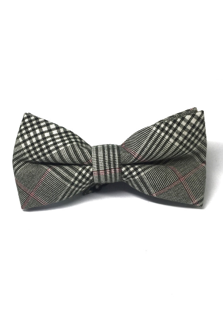 Folks Series Grey, Black and White Tartan Design Cotton Pre-Tied Bow Tie