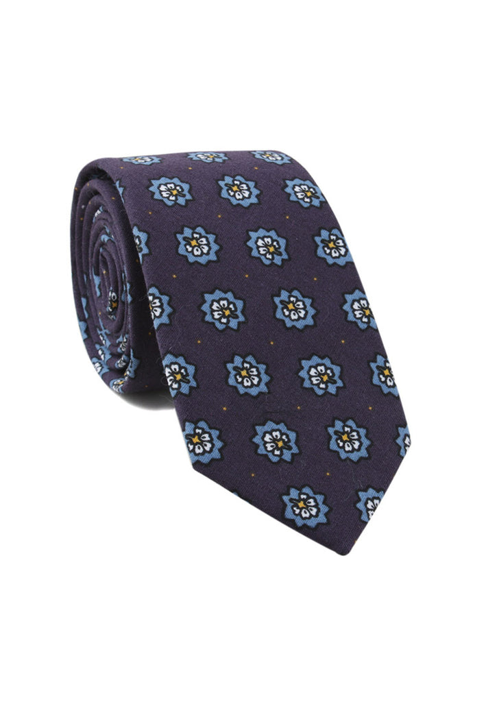 Brew系列小花图案蓝色棉质领带