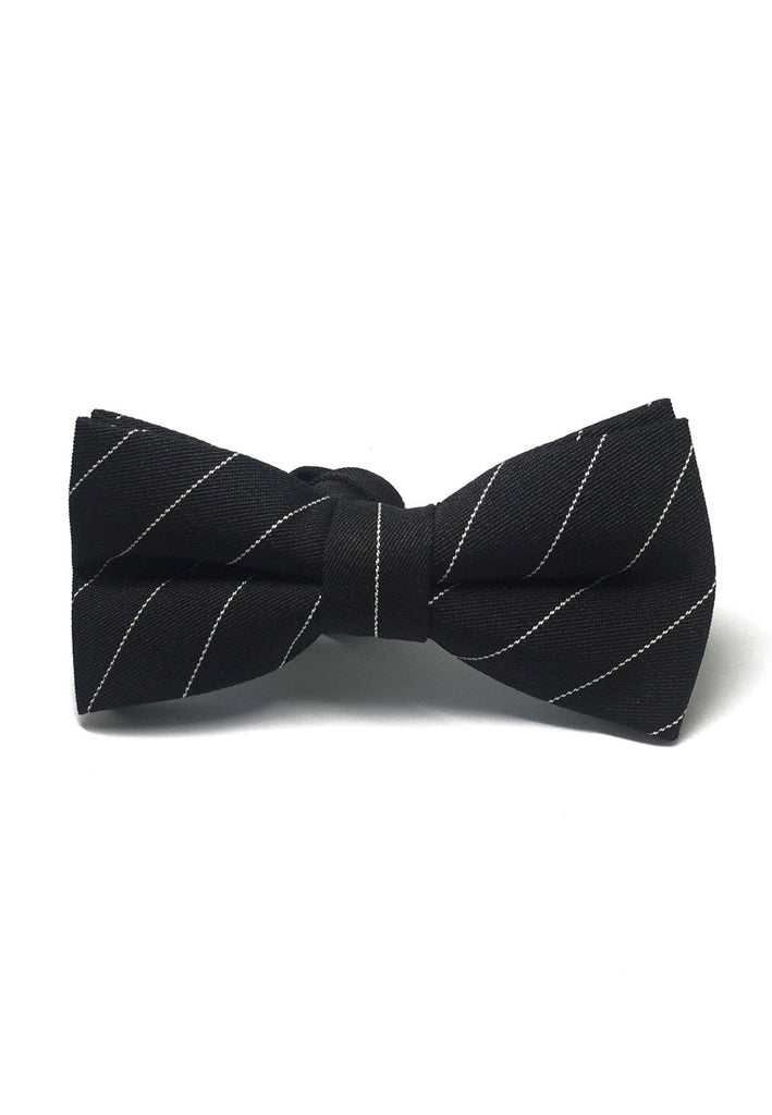 Bars Series White Stripes Black Cotton Pre-Tied Bow Tie
