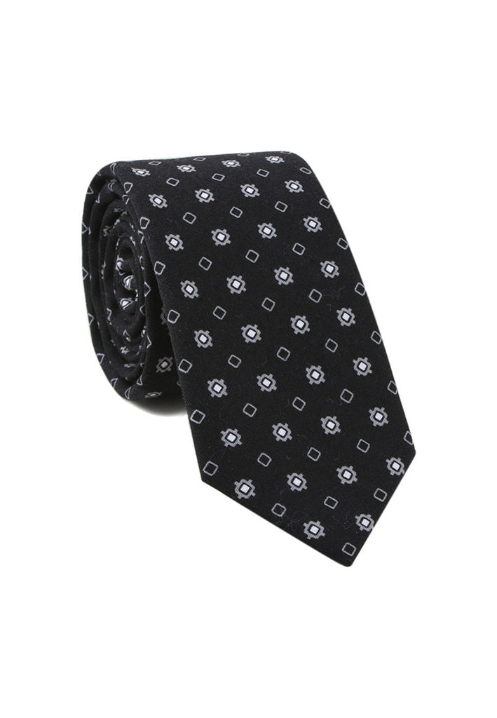 Brew 系列小方块设计黑色棉质领带