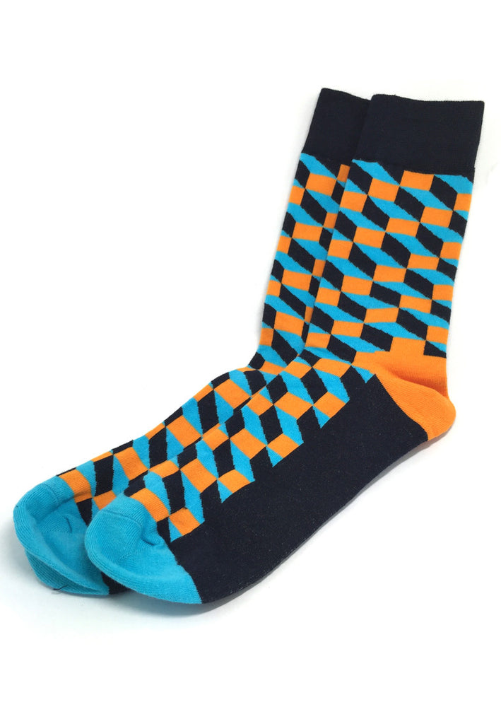 Zig Zag 系列多色漩涡设计黑色、淡蓝色和橙色袜子