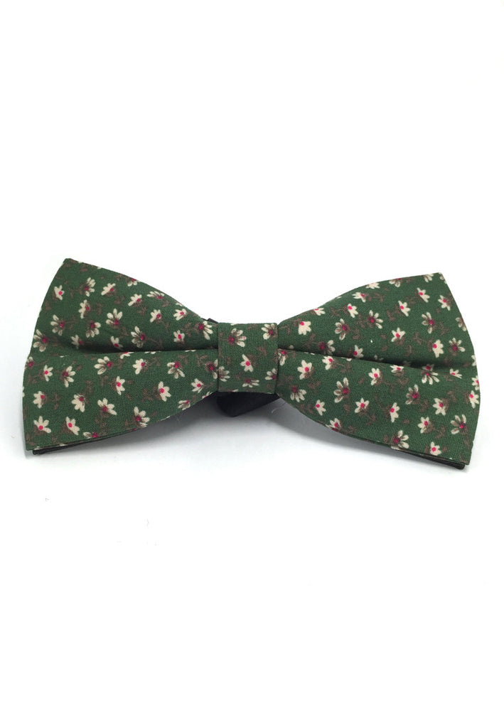 Blooming Series Green Floral Design Cotton Pre-tied Bow Tie
