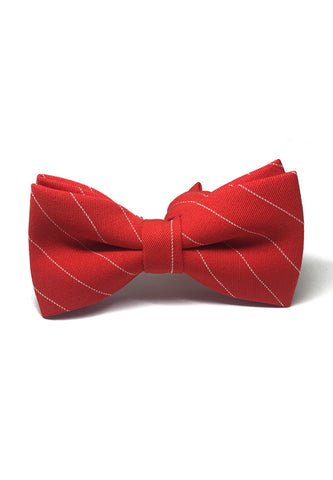 Bars Series White Stripes Bright Red Cotton Pre-Tied Bow Tie