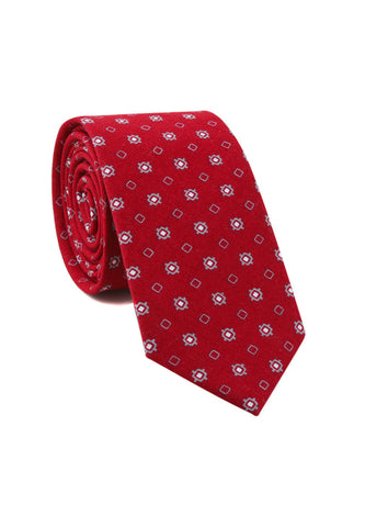 Brew 系列小方块设计红色棉质领带