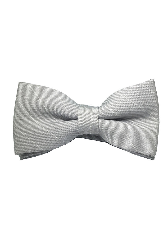 Bars Series White Stripes Silver Cotton Pre-Tied Bow Tie