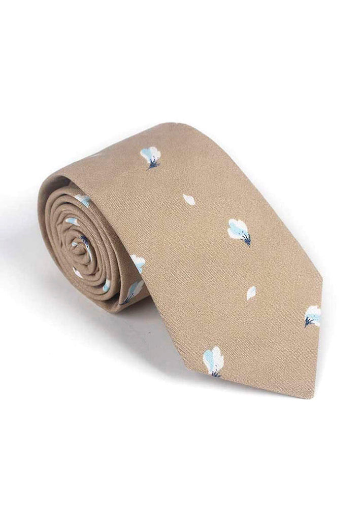 Bud Series Flower Petals Design Brown Neck Tie