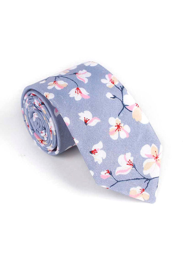 花蕾系列樱花设计灰色领带