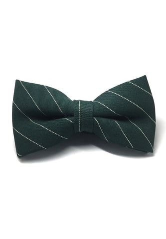 Bars Series White Stripes Dark Green Cotton Pre-Tied Bow Tie
