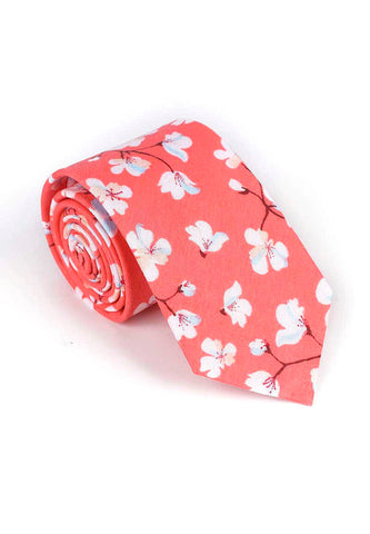 Bud Series Sakura Design Bright Pink Neck Tie