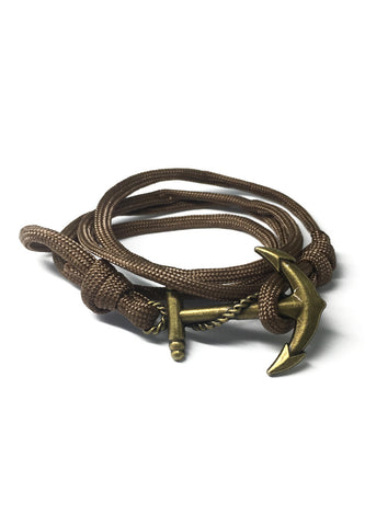 Ballast Series Brown Nylon Matt Gold Anchor Bracelet