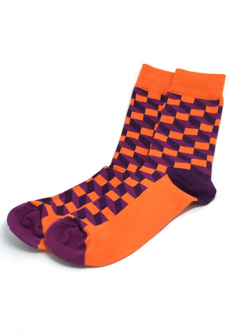 Zig Zag 系列多色漩涡设计紫色、黑色和橙色袜子
