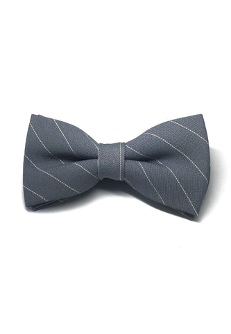 Bars Series White Stripes Blueish Grey Cotton Pre-Tied Bow Tie
