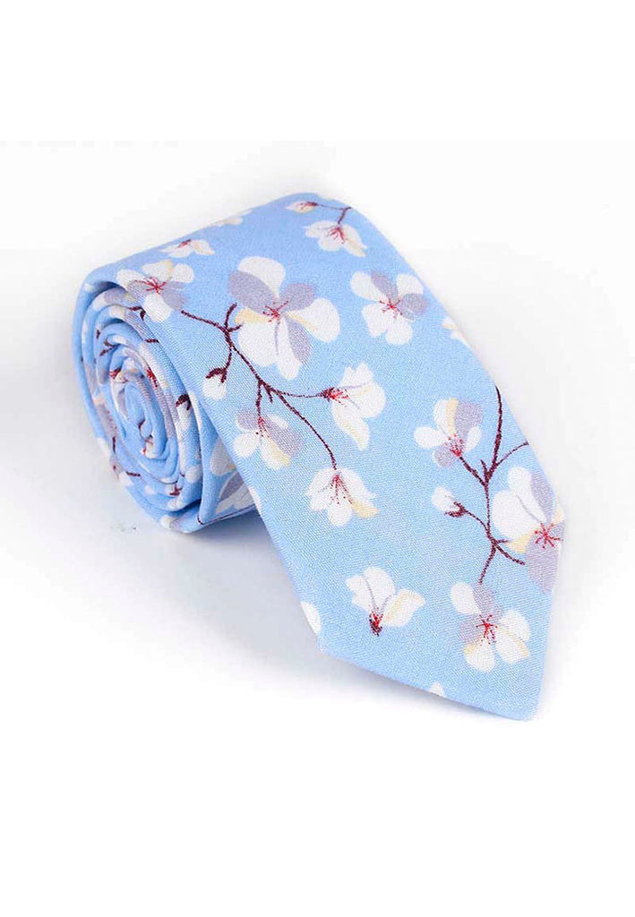 花蕾系列樱花设计淡蓝色领带