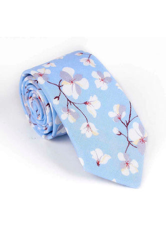 Bud Series Sakura Design Baby Blue Neck Tie