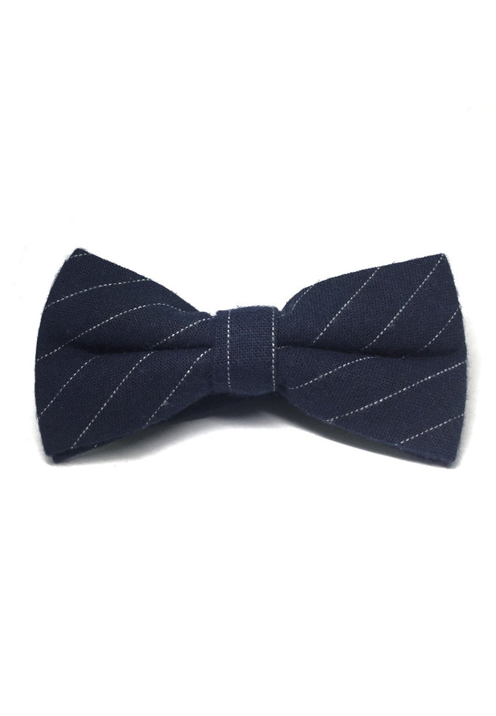 Bars Series White Stripes Navy Blue Cotton Pre-Tied Bow Tie