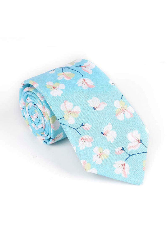 Bud Series Sakura Design Turquoise Blue Neck Tie