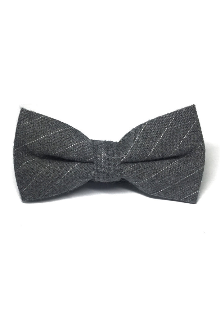 Bars Series White Stripes Grey Cotton Pre-Tied Bow Tie