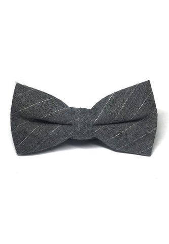 Bars Series White Stripes Grey Cotton Pre-Tied Bow Tie