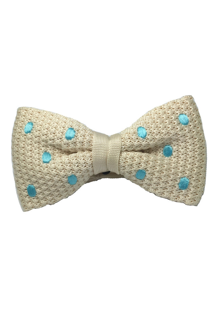 Webbed Series Baby Blue Polka Dots White Knitted Bow Tie