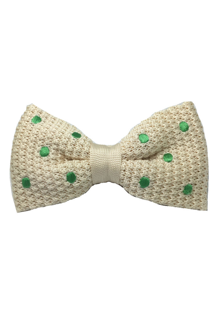 Webbed Series Green Polka Dots White Knitted Bow Tie