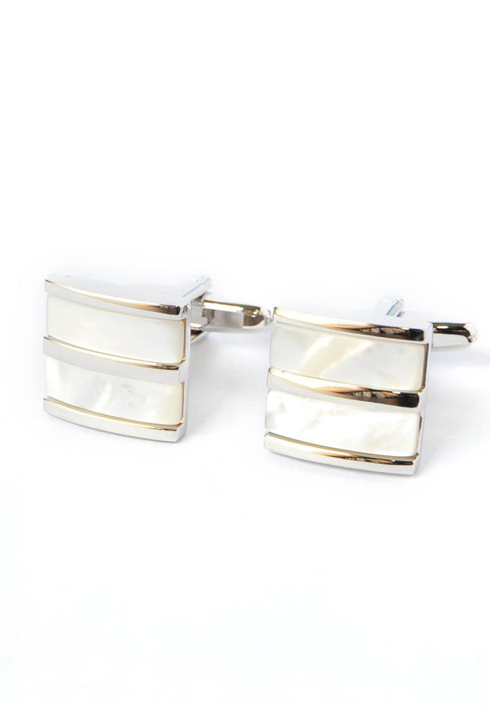 Pearlised White Curved Two Section Cufflinks