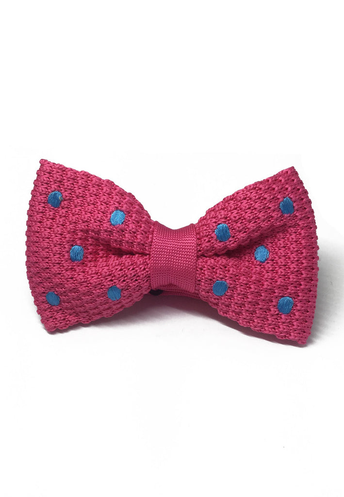 Webbed Series Baby Blue Polka Dots Bright Pink Knitted Bow Tie