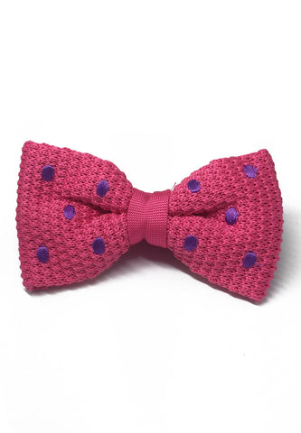 Webbed Series Purple Polka Dots Bright Pink Knitted Bow Tie