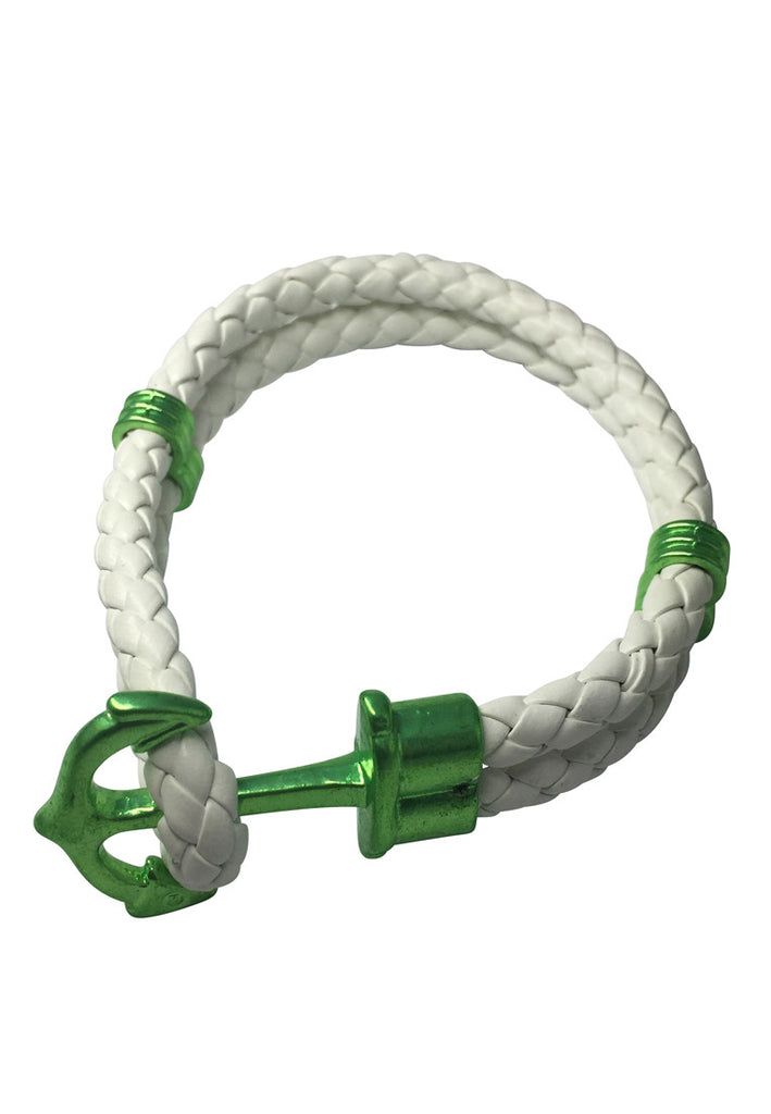 Grapple Series White PU Leather Green Anchor Bracelet
