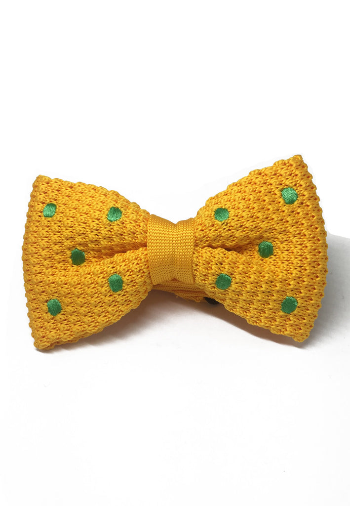 Webbed Series Green Polka Dots Light Orange Knitted Bow Tie