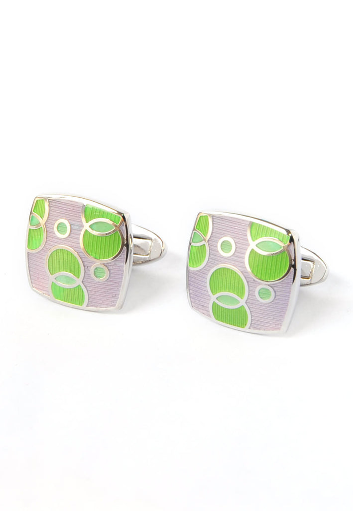 Green & Pink Enamelled Bubble Design Cufflinks