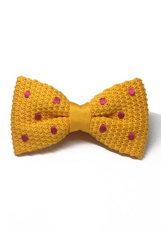 Webbed Series Pink Polka Dots Light Orange Knitted Bow Tie