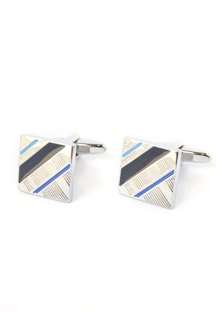Blue Striped Squares Design Cufflinks