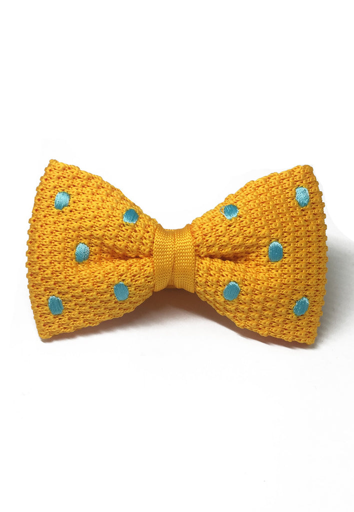 Webbed Series Baby Blue Polka Dots Light Orange Knitted Bow Tie