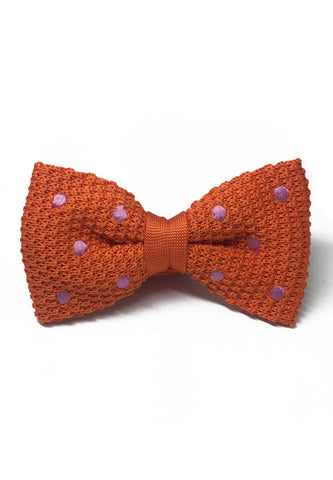 Webbed Series Light Purple Polka Dots Orange Knitted Bow Tie