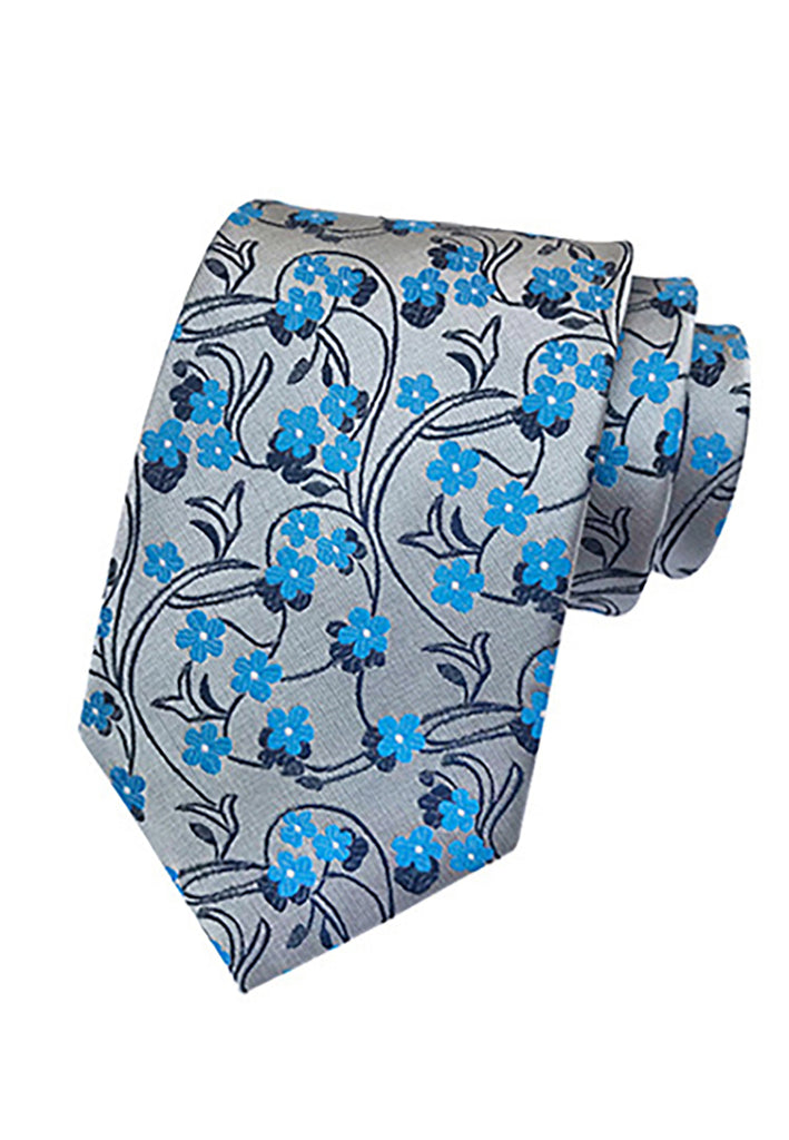 Medley Series Flower Design Blue Neck Tie