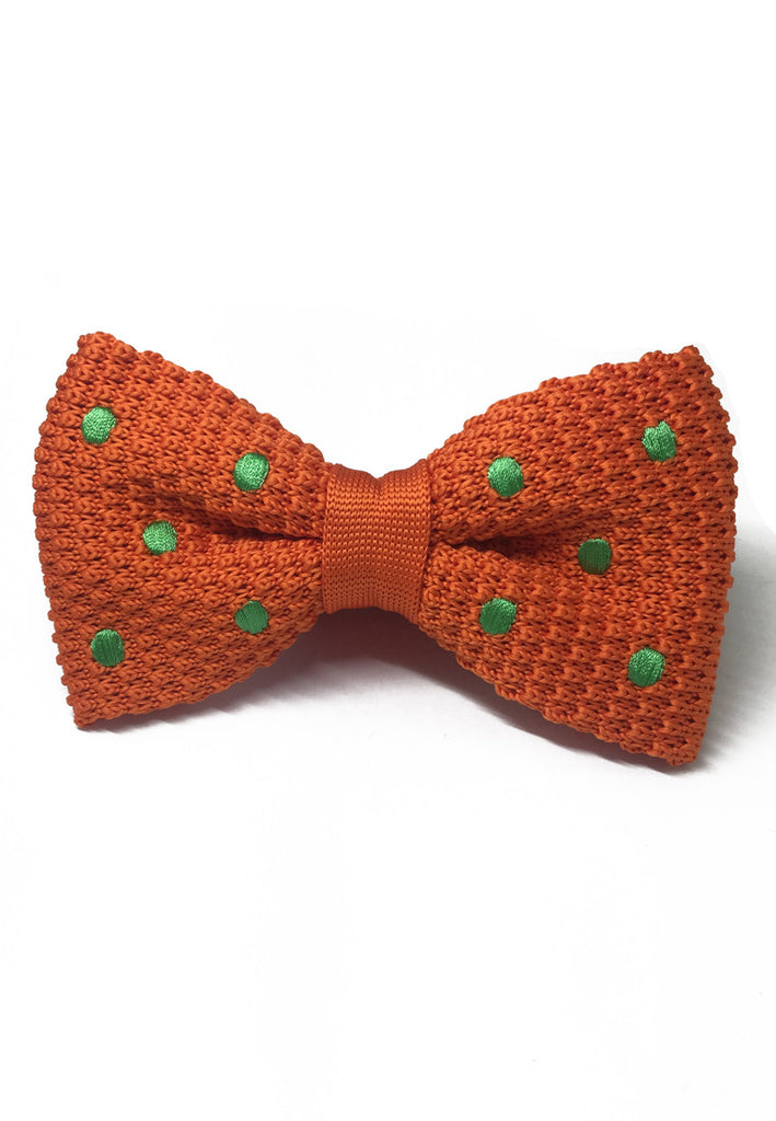Webbed Series Green Polka Dots Orange Knitted Bow Tie
