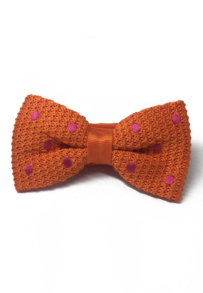Webbed Series Bright Polka Dots Orange Knitted Bow Tie