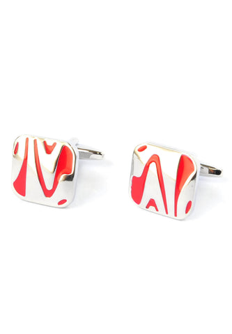 Red & Chrome Swishy Pattern Cufflinks