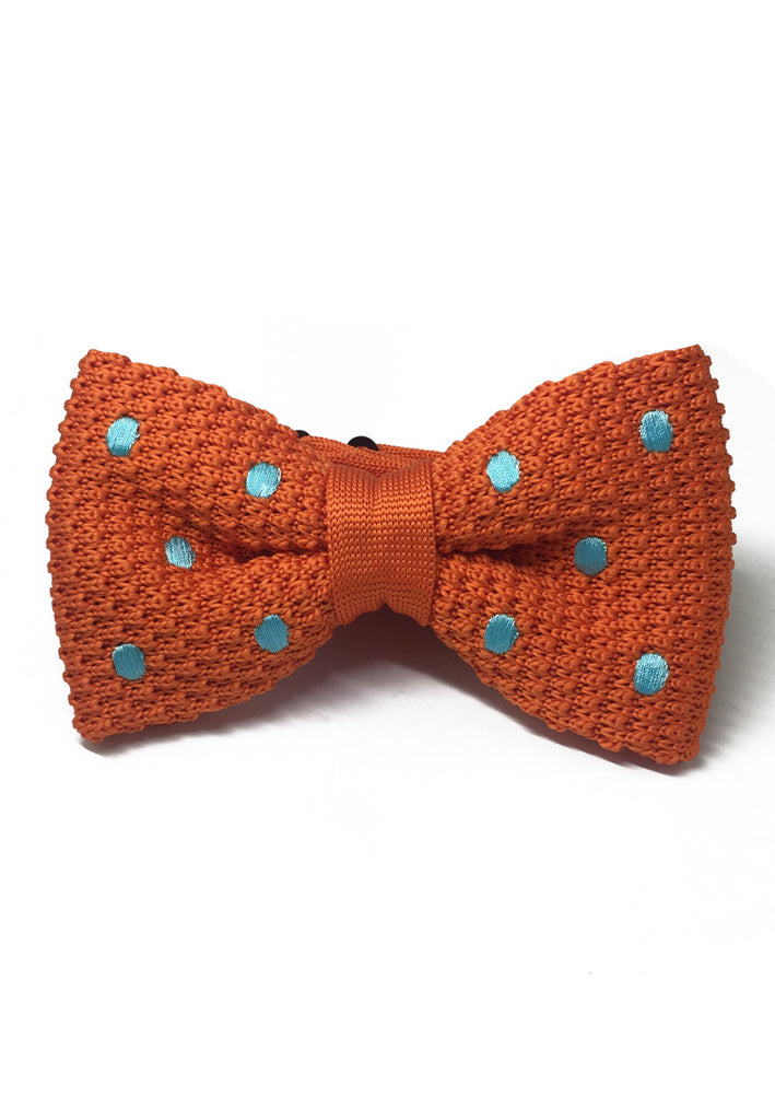 Webbed Series Baby Blue Polka Dots Orange Knitted Bow Tie