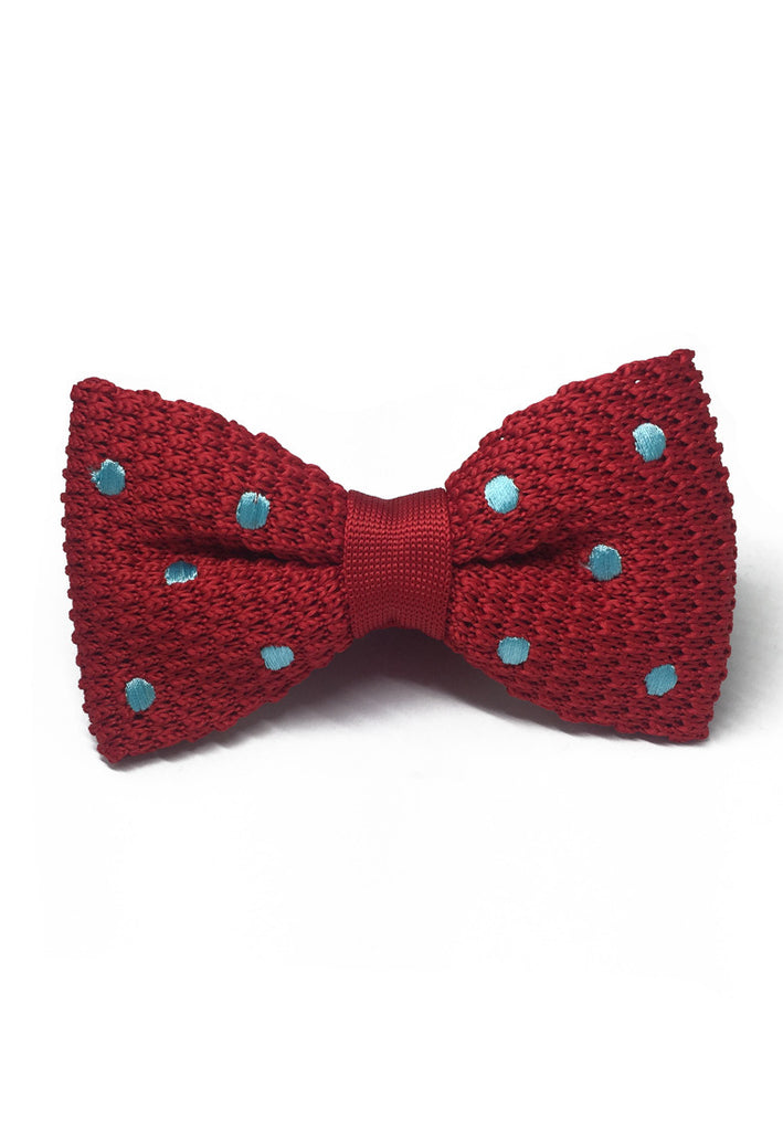 Webbed Series Baby Blue Polka Dots Red Knitted Bow Tie