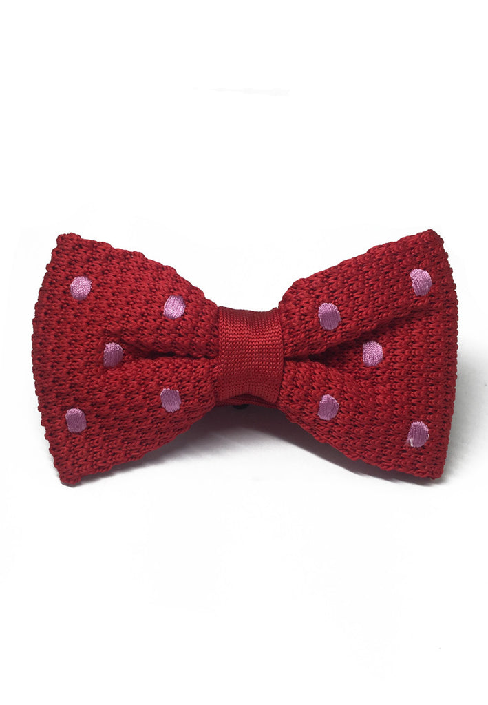 Webbed Series Baby Pink Polka Dots Red Knitted Bow Tie