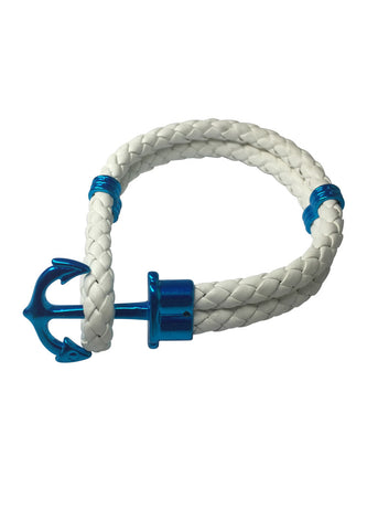 Grapple Series White PU Leather Blue Anchor Bracelet
